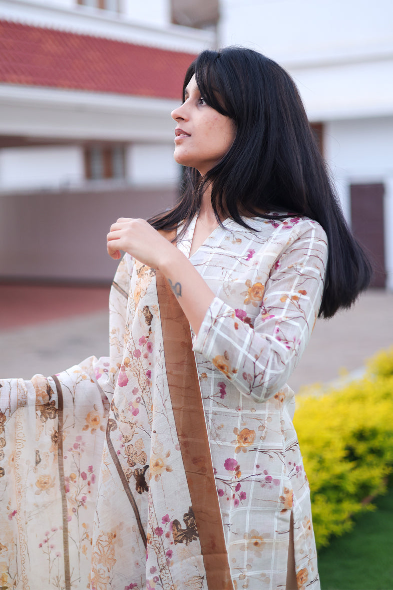 WHIMSICAL LINEN SANDAL (TC87) (Only Top and Shawl)(⚠️Pant not included ⚠️)